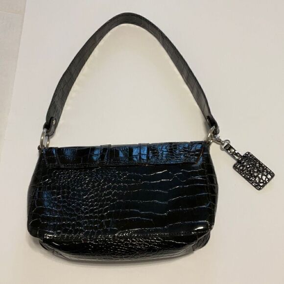 Emilie m Small Shoulder Bag. Vegan Croc Leather. Embossed top handle bag. Silver - Picture 8 of 10